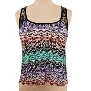 Wet Seal Aztec Print Lace Racerback Tank Top Size Medium Y2K Whimsigoth Fairy